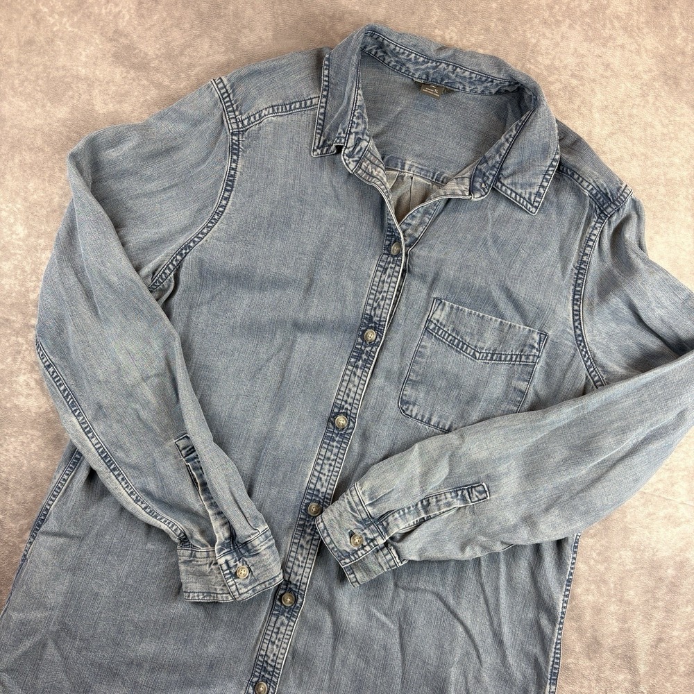 VTG Eddie Bauer Shirt Womens LT Tall Blue Wash Long Sleeve Button Up Denim